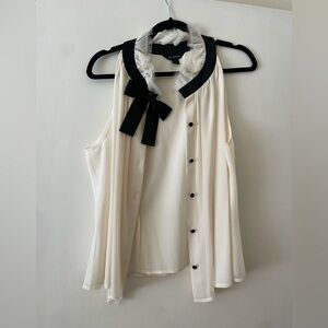 St. John Cream Blouse with Black Trim and Bow